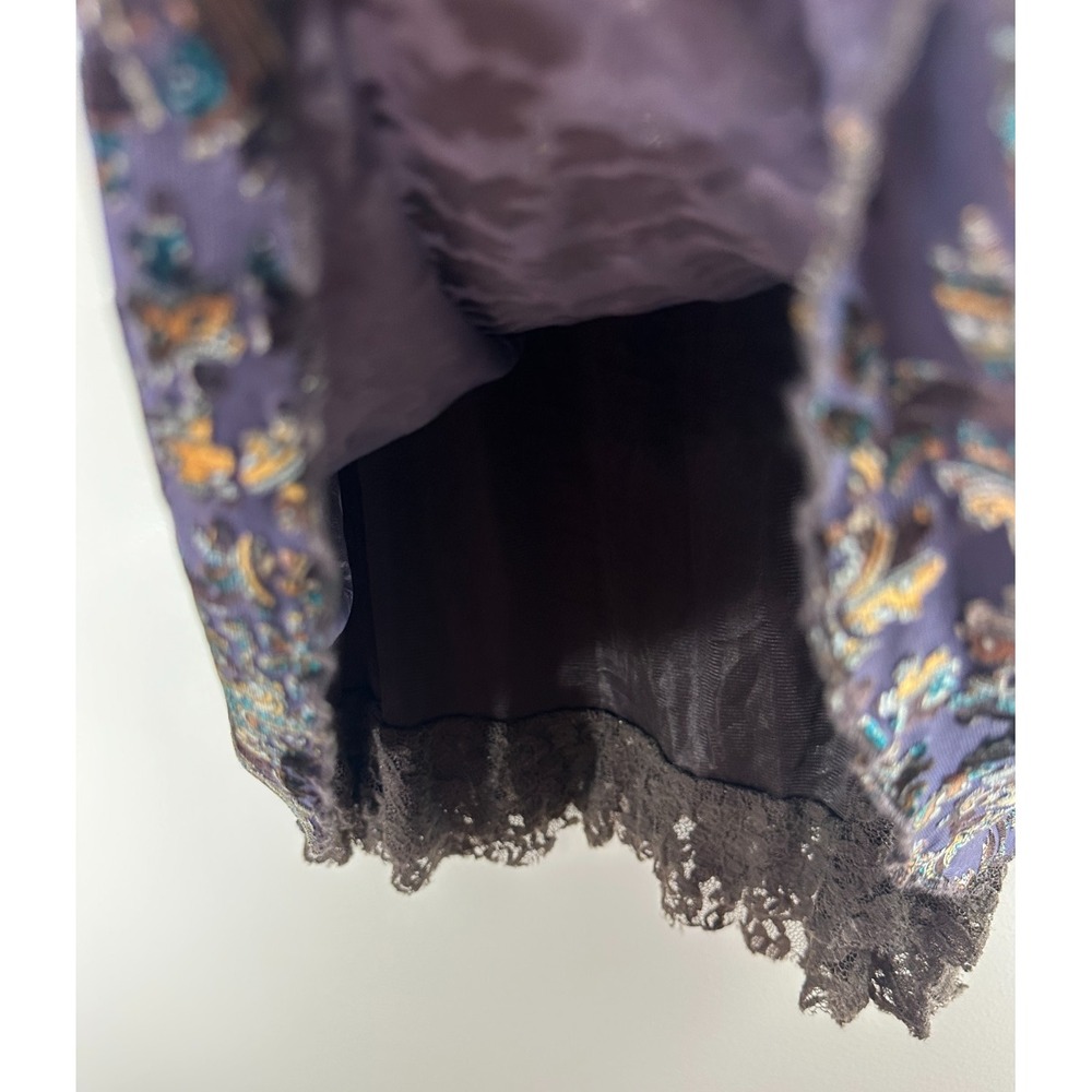 Rancho Estancia Burnout Velvet Lace Hem Mini Dress Purple Paisley L Witchy Goth - Picture 13 of 16